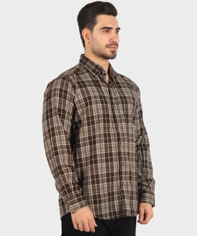 پیراهن مردانه پشمی چهارخانه قهوه ای 0180