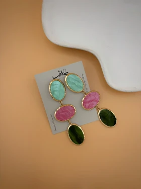 گوشواره میخی 3 بیضی رنگی