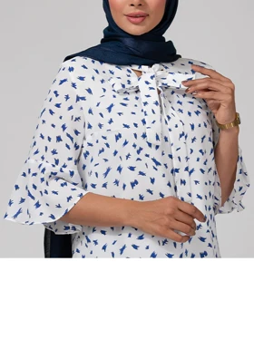 بلوز زنانه مجلسی آستین سه ربع کلوش یقه کرواتی کرپ ژورژت 40109
