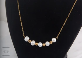 گردنبند استیل مروارید و مهره خطی