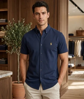 پیراهن آستین کوتاه polo مدل slimfit رنگ سرمه ای