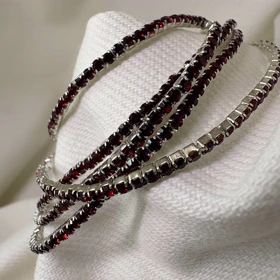 دستبند تنیسی تمام نگین مدل «شرابی درخشان» | تمام استیل (فروش دانه‌ای)