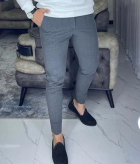 شلوار پارچه ای بزیاق مردانه رنگ طوسی روشن