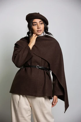 پالتو کت فوتر شالدار (قهوه ای)