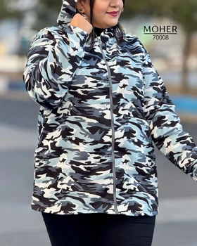 هودی کرک‌دار زنانه سایز بزرگ طرح ارتشی طوسی