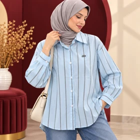 شومیز راه راه وارداتی دنیز کد 6064 (آبی روشن)