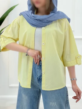 شومیز زنانه باکسی آستین سه ربع - لیمویی