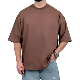 تیشرت ساده آستین کوتاه مردانه قهوه ای مدل پنبه دونخ