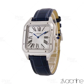 ساعت کارتیه مردانه سانتوس دومونت قاب سیلور بند چرم سرمه ای 105549