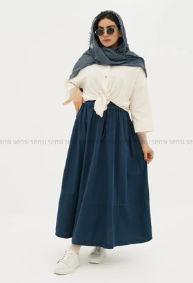 دامن لینن رنگی کمر کش کد1005317