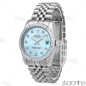 ساعت رولکس دیت جاست مردانه صفحه آبی ایندکس نگین‌دار 106630