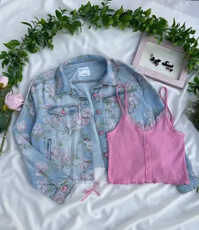 کت جین کلاسیک گل‌دار🌸✨