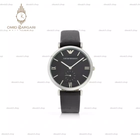 ساعت مچی امپریو آرمانی زیر ثانیه بند چرمی صفحه مشکی Emporio Armani