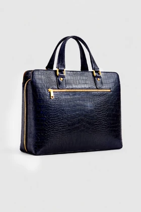 کیف اداری زنانه چرم طبیعی سرمه ای