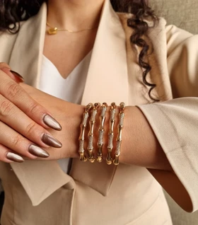 دستبند النگویی بامبو تمام طلایی ژوپینگ