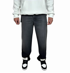 شلوار جین مردانه نیم بگ - مدل خراش‌دار (Scratch) تیره - رنگ مشکی/دودی