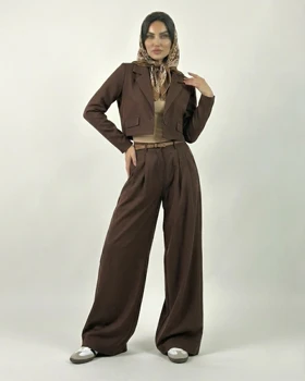 ست کراپ کت و شلوار زنانه مازراتی جلو لاییخورده استایل شیک زنانه کد (7133)