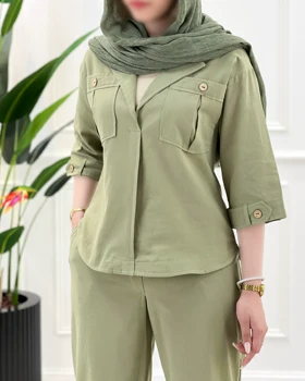 بلوز و شلوار یقه انگلیسی لینن