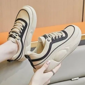 کتانی اسپرت لژدار طبی زنانه فانتزی کرم مشکی Women’s Platform Orthopedic Cream Black Fashion Sneakers