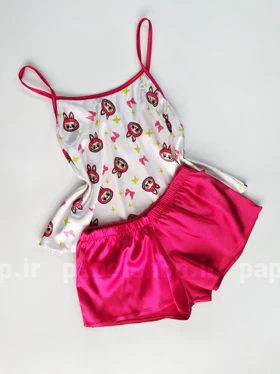 ست لباس خواب تاپ و شورتک ساتن طرح لبوبو