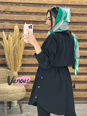 مانتو لینن کمرگت بغل دکمه