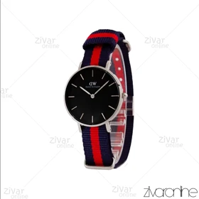 ساعت دنیل ولینگتون زنانه قاب سیلور صفحه مشکی بند قرمز سرمه ای 104981