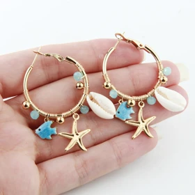 گوشواره حلقه‌ای مدل ماهی دریایی (آبی)