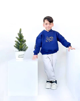 ست هودی( داخل کرک) شلوارطرح کهکشان 5 تا 12 سال