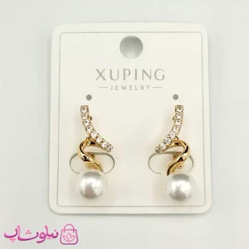 گوشواره ژوپینگ نگین‌دار طلایی با مروارید سفید