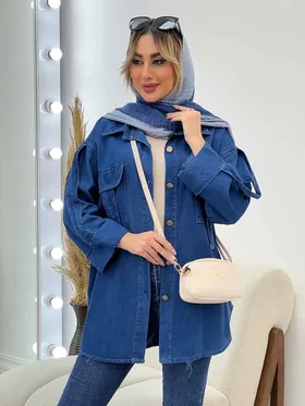 مانتو جین دو جیب آستین پاکتی