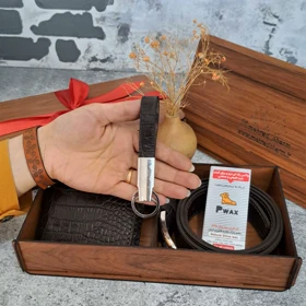 ست هدیه مردانه چرم طبیعی کیف پول و کمربند