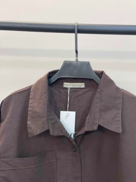 شومیز لینن باکسی 166 هیرو (قهوه ای)