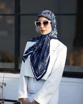 روسری ابریشم توییل قواره 90 30181 (سرمه ای)