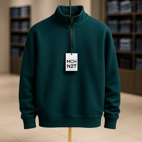 دورس نیم زیپ لش سبز اردکی تیره (Dark Teal Green) پارچه سه نخ پنبه کیفیت پرمیوم پلاس اورجینال دیلم