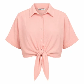 شومیز پفکی گره‌ای گلبهی برند Zara وارداتی سایز 38 تا 42 کد 3288
