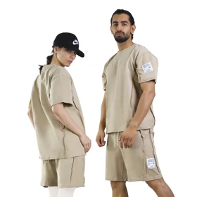 ست تیشرت و شلوارک اسپرت دنیم ور مدل HZ-202 کرم