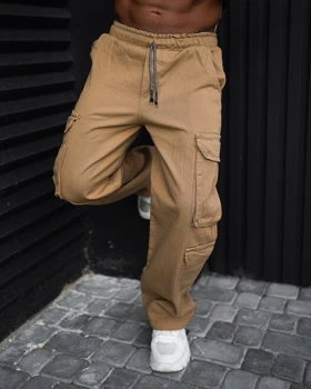 شلوار کارگو شتری مردانه پارچه جین کجراه اعلا