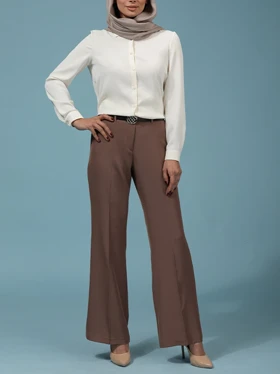 شلوار زنانه پارچه ای کرپ کنزو از بالا گشاد ریزشی 10106