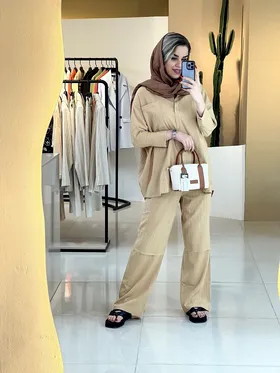 ست شومیز_شلوار نسکافه ای