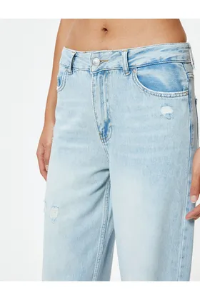 شلوار جین گشاد پاره شده با دکمه های کمری استاندارد - Bianca Wide Leg Jean 4SAL40472MD