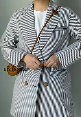 کت لینن راه راه سرمه ایی