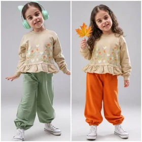 ست بلوز شلوار دخترانه طرح بابونه در 2 سایز 50 و 55