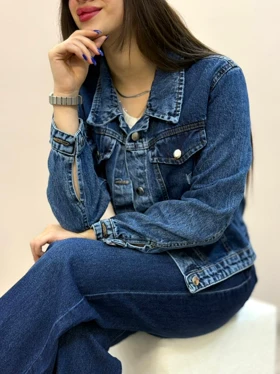 کت جین اندامی زاپ‌دار کوتاه