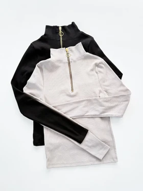 بلوز کبریتی یقه هفت سانتی نیم زیپ