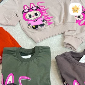 بلوز شلوار دخترانه جنس پنبه مدل لبو بو مناسب 1 تا 8 سال