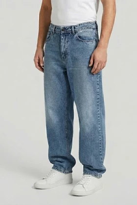 شلوار بگ مردانه جین آبی سنگ شور با کیفیت SB126 کپی