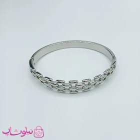 بنگل زنانه طرحدار استیل رنگ نقره ای قطر 57 میل