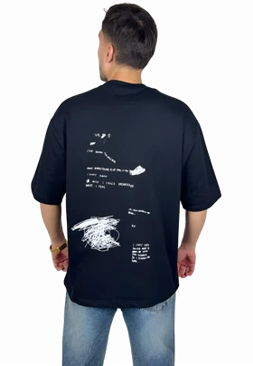 تیشرت آستین کوتاه مردانه مشکی طرح دار گرافیکی