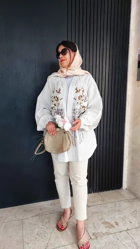 مانتو مجلسی گلدوزی کرمی ترک طرح روناک
