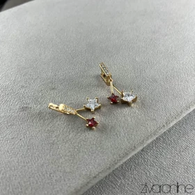 گوشواره زنانه ژوپینگ مدل ستاره نگین قرمز 20406